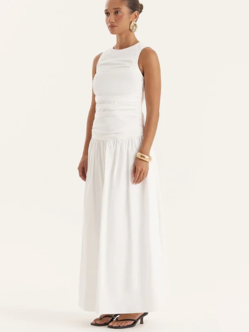 4th & Reckless 'Zendaya' Cotton Poplin Drop Waist Maxi Dress in White (NWOT)